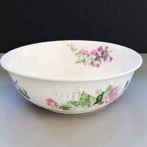 Vintage Pfaltzgraff Cape May 10" Large Salad Bowl Floral Garden Fence c1990s USA